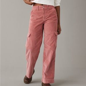 American Eagle Corduroy Super High-Waisted Baggy Wide-Leg Pants (Pink)